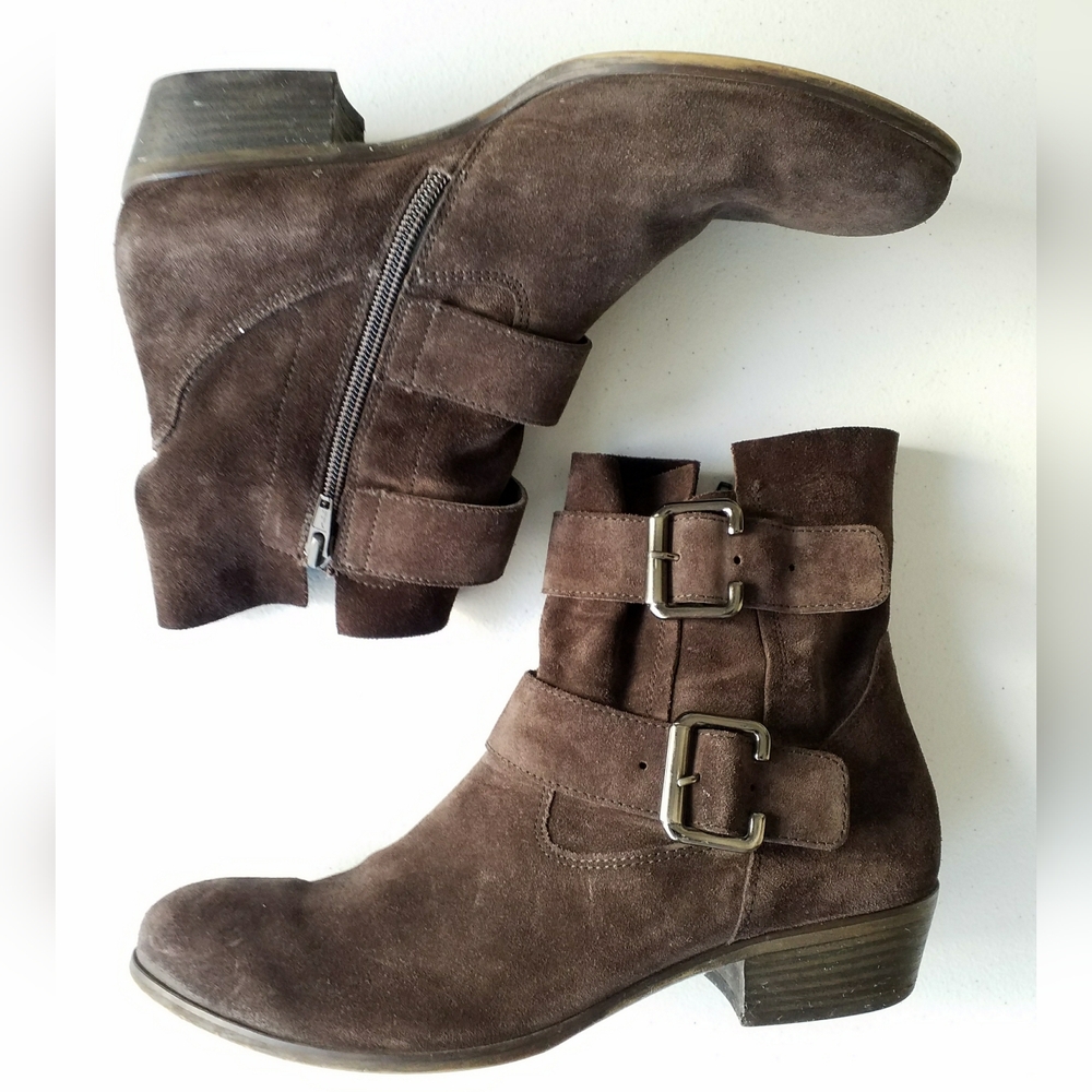 Paul Green Brown Suede Moto Cowboy Ankle Boots Size US 9